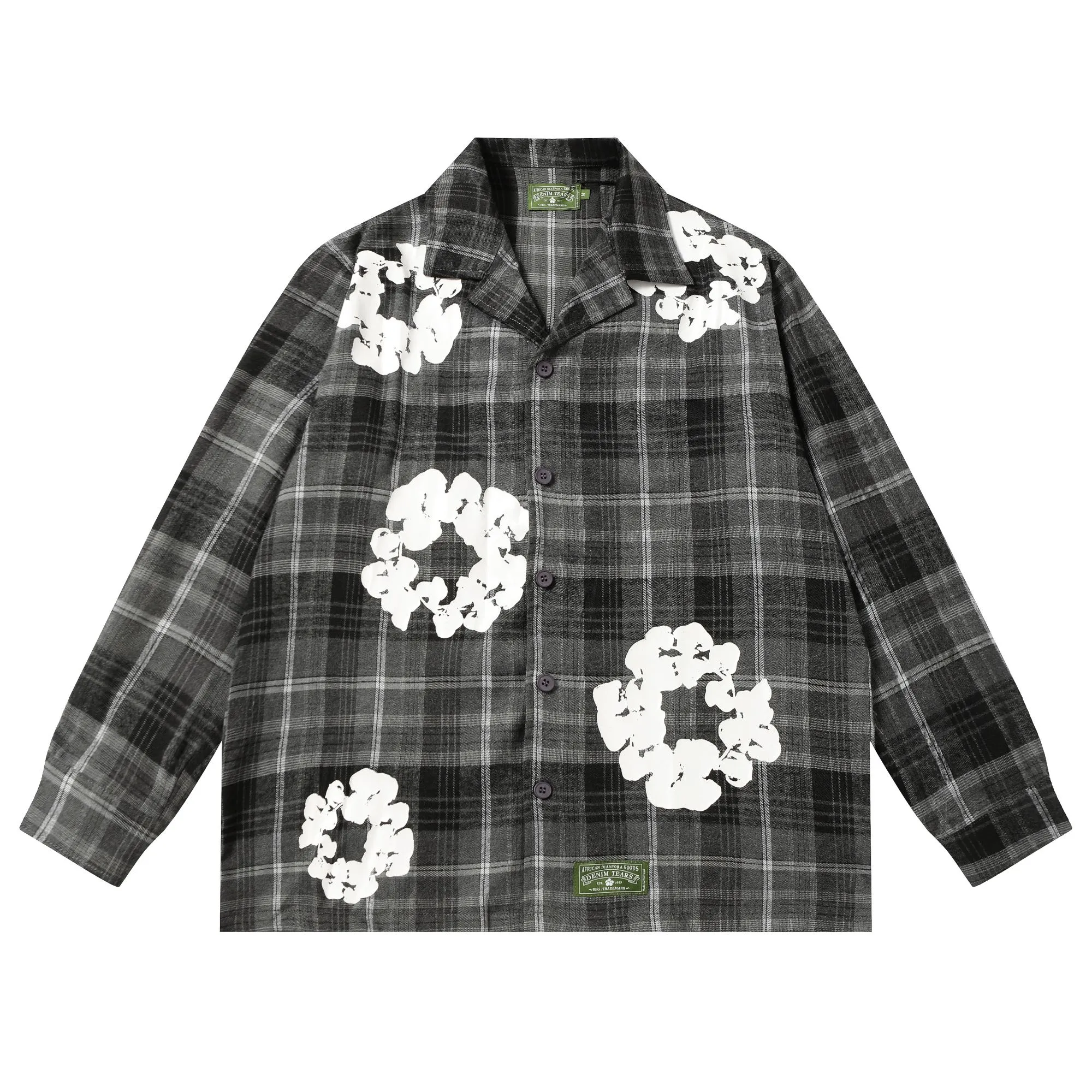 P136 383 DENIM TEARS kapok European and American fashion brand high-quality plaid long-sleeved shirt set Color Red Gray Yellow Size S-XL